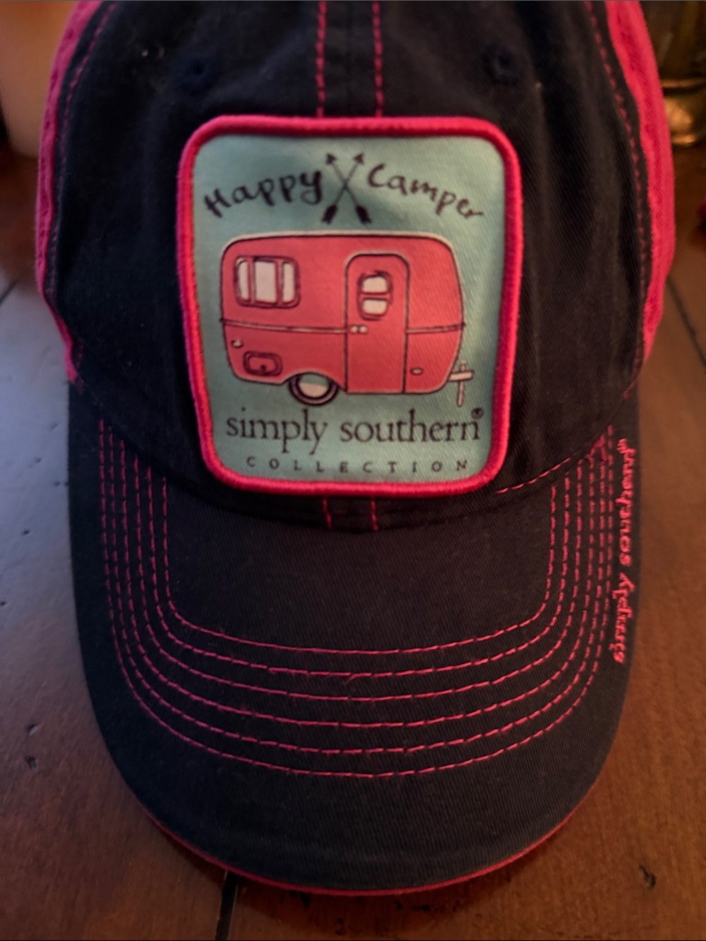 Simply Southern Black & Pink 'Happy Camper' Patch Baseball Hat